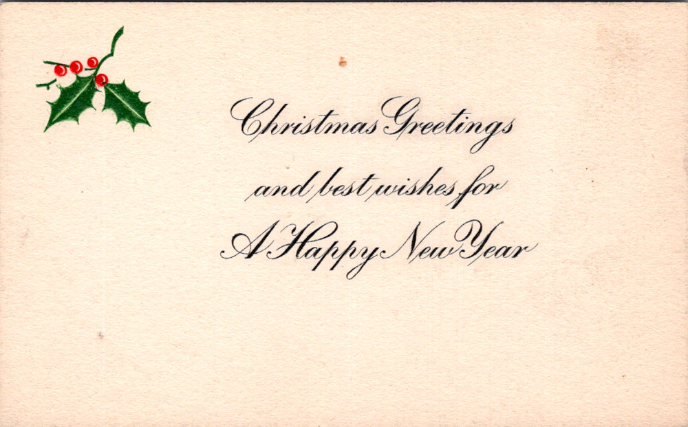 Vintage Postcard Holly Christmas Greetings Happy New Year Simple