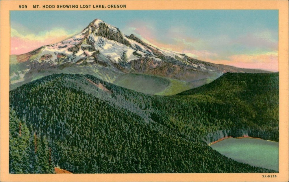 Vintage Linen Postcard Mt. Hood & Lost Lake Oregon Scenic View