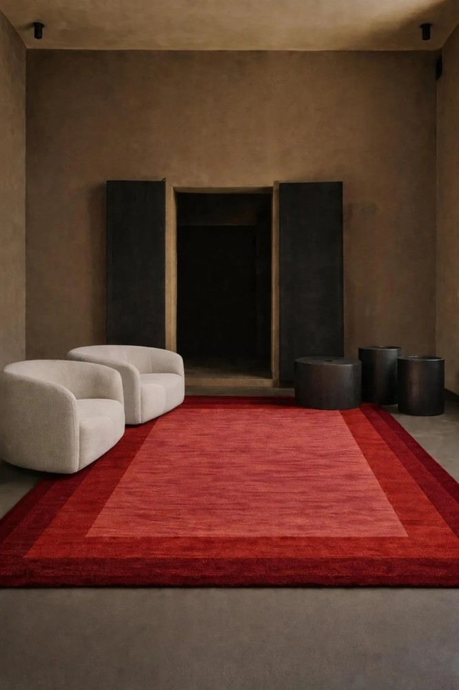 Hand Tufted Wool Rug | Luxury Modern Red Area Rug | Minimalist Living Room Carpe