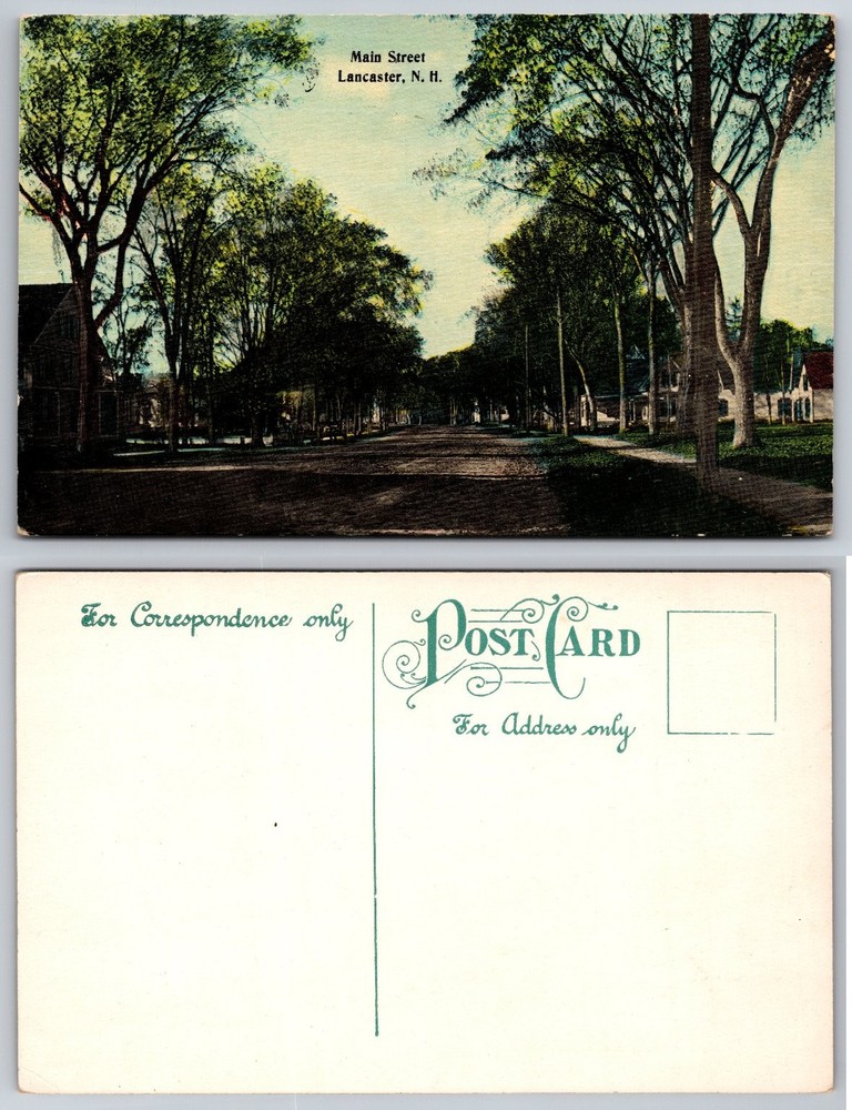 Vintage Main Street Lancaster NH Postcard - Tree Lined New Hampshire View