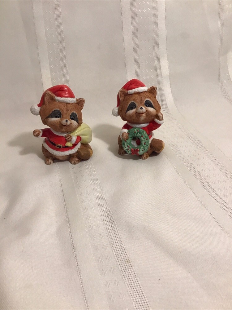 Vintage Homco Christmas Raccoons-5611 Set of 2