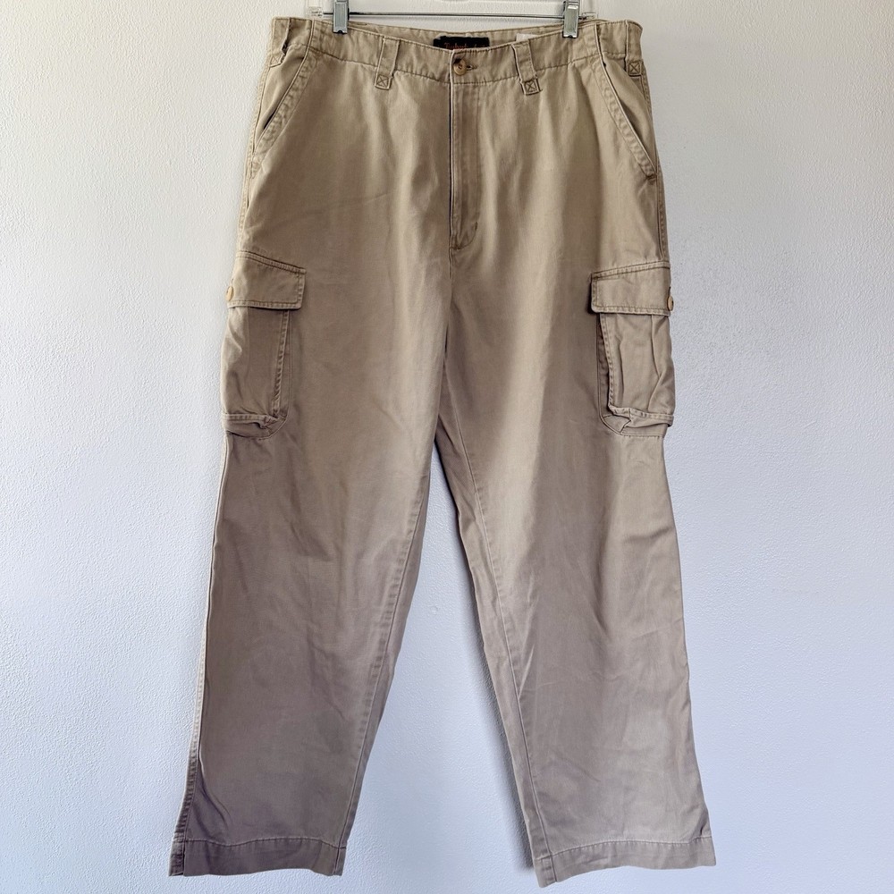 Timberland Stratham Twill Mens 36 Khaki Cargo Pants Relaxed Cotton Workwear