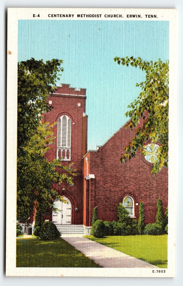 Vintage Linen Postcard Centenary Methodist Church Erwin Tennessee