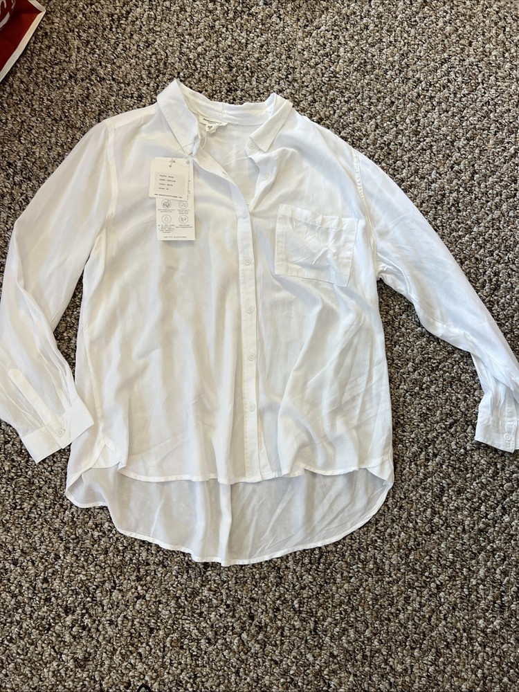 Beach Lunch Lounge Women's Long Sleeve Collared Button Up Shirt White XL New