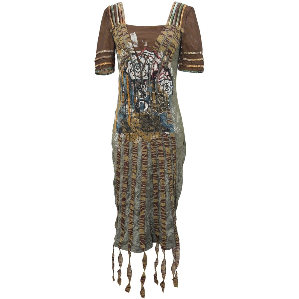 Vtg Save the Queen Graphic Midi Dress SM Grunge Artsy Abstract Statement RARE-image