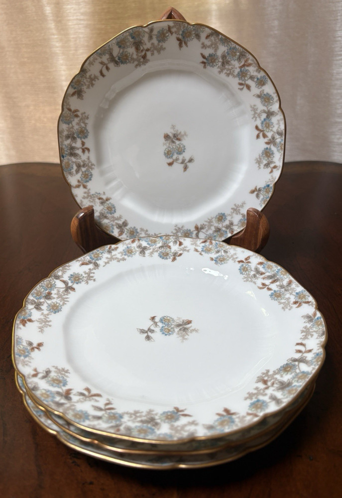 Vintage Charles Field Haviland Limoges France Floral Gold 7 in Plate Set of 4