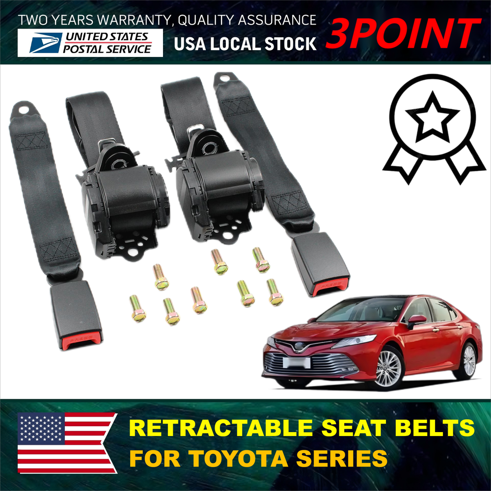 2X 3 Point Safety Adjustable Seat Belt Strap Car Vehicle Belt for Toyota Venza