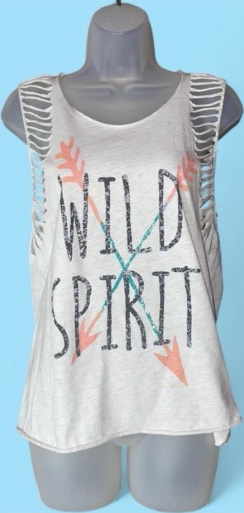Xhilaration Womens White/Pink/Blue Graphic Cut-Out Sleeveless Tank Top M