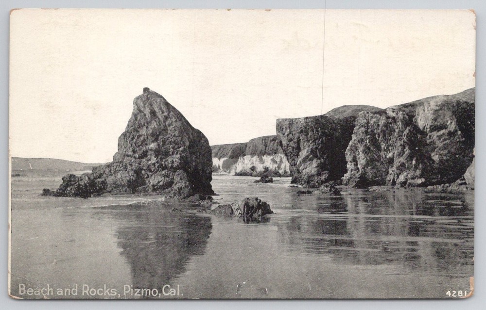 1924 Pismo Beach California Rocks & Ocean Vintage Postcard Pacific Novelty