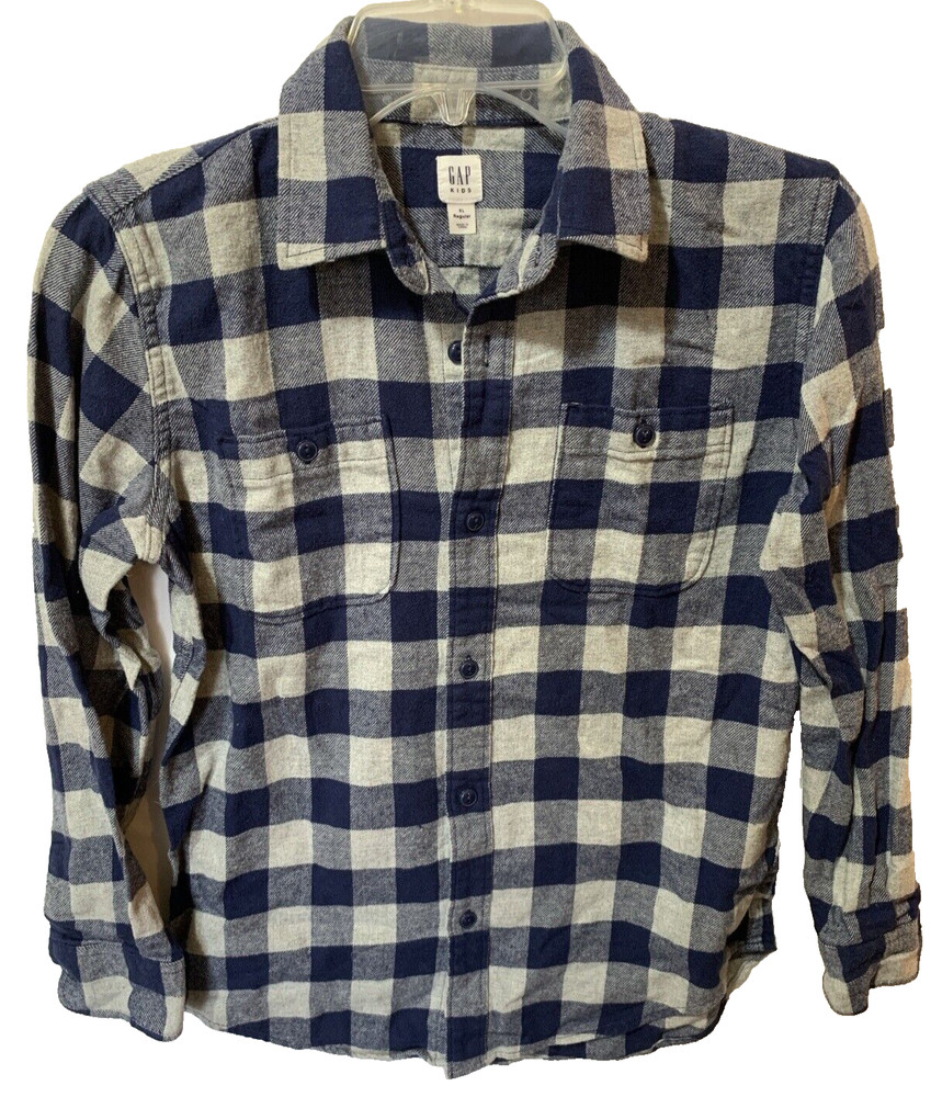 Gap Kids Boys Size XL Blue and Gray Flannel Shirt Long Sleeve Button