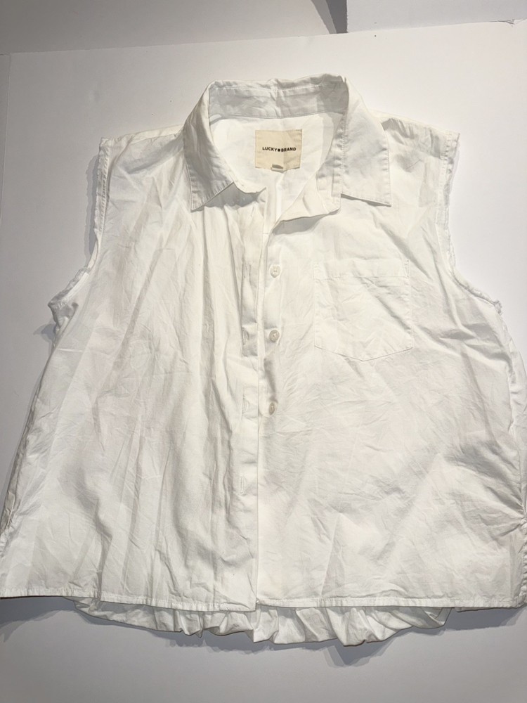 Lucky Brand Womens sleeveless Blouse Top Sz S White button up