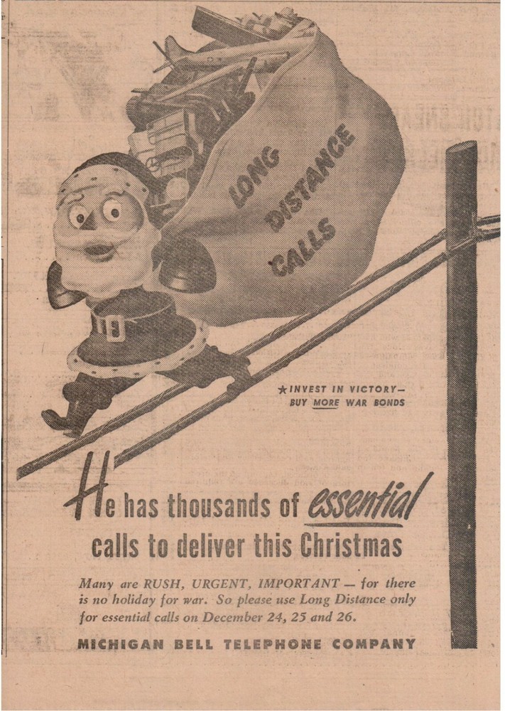 1944 Christmas Santa Vintage Newspaper Ad 8.5x6