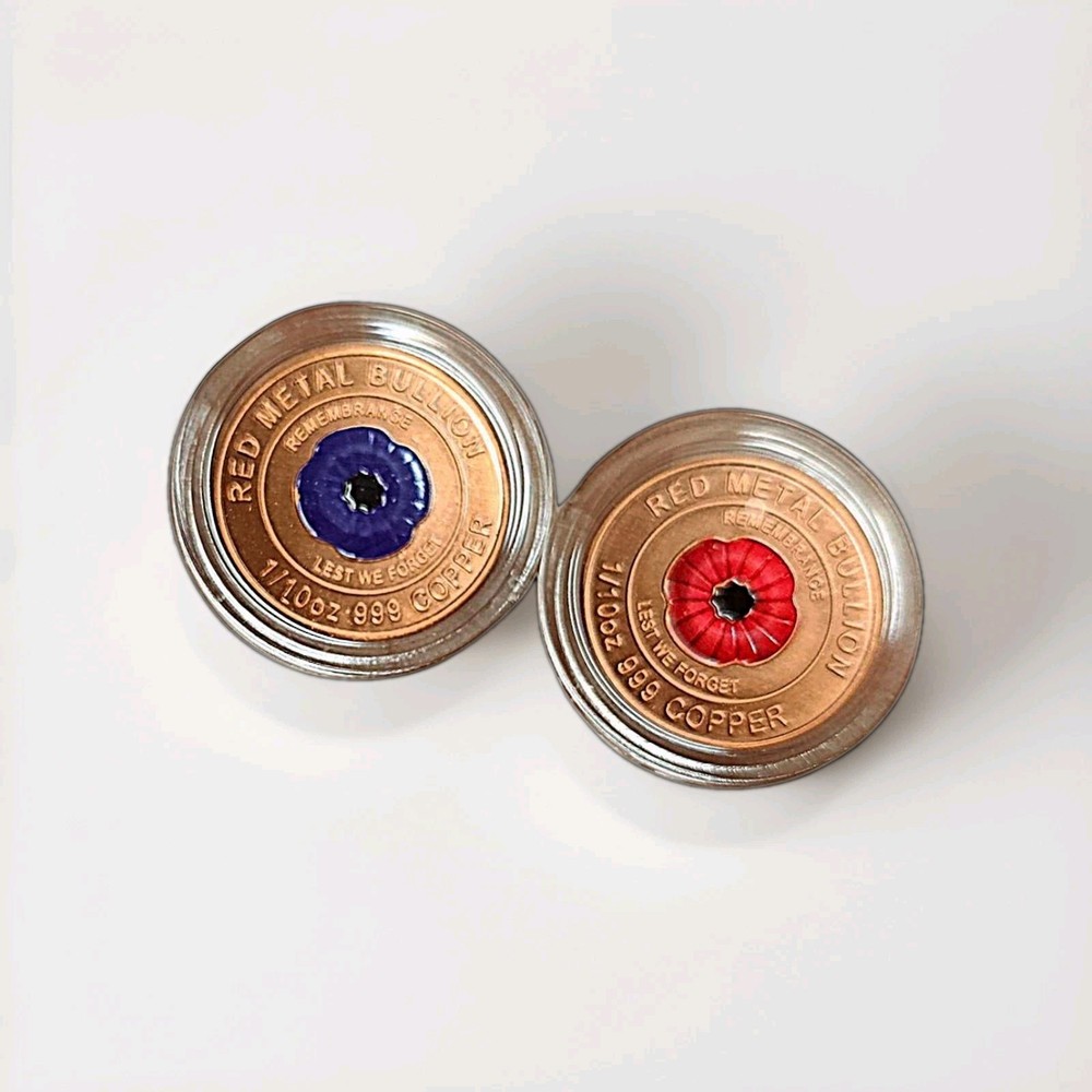 Red And Purple Anzac Remembrance Poppy Coins Copper Rare Collectible