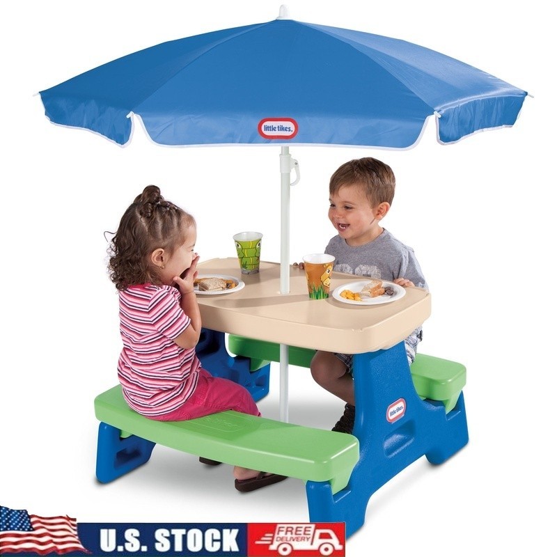 Kids Play Table W/ Umbrella Indoor Outdoor Portable Activity Center Crafts New