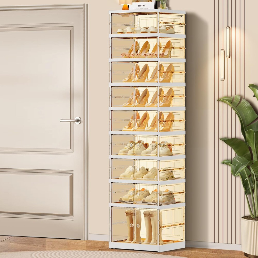 CIMLORD 9-Tier Foldable Shoe Rack for Closet Entryway 9-18Pairs,Stackable Cle...