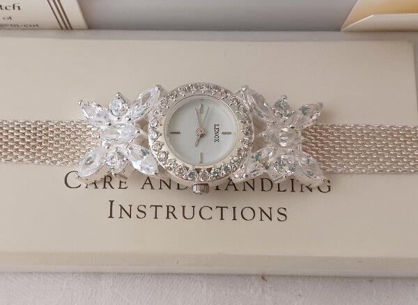 NIB Lenox Sterling Silver Crystal Butterfly Watch Bracelet New Needs Battery