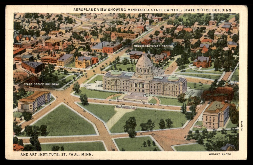 Postcard Minnesota State Capitol Aerial View, St. Paul, MN