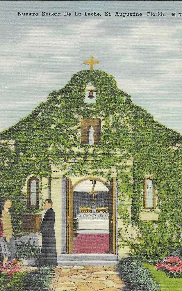 Vintage Florida Linen Postcard St Augustine Shrine La Leche Nuestra Senora