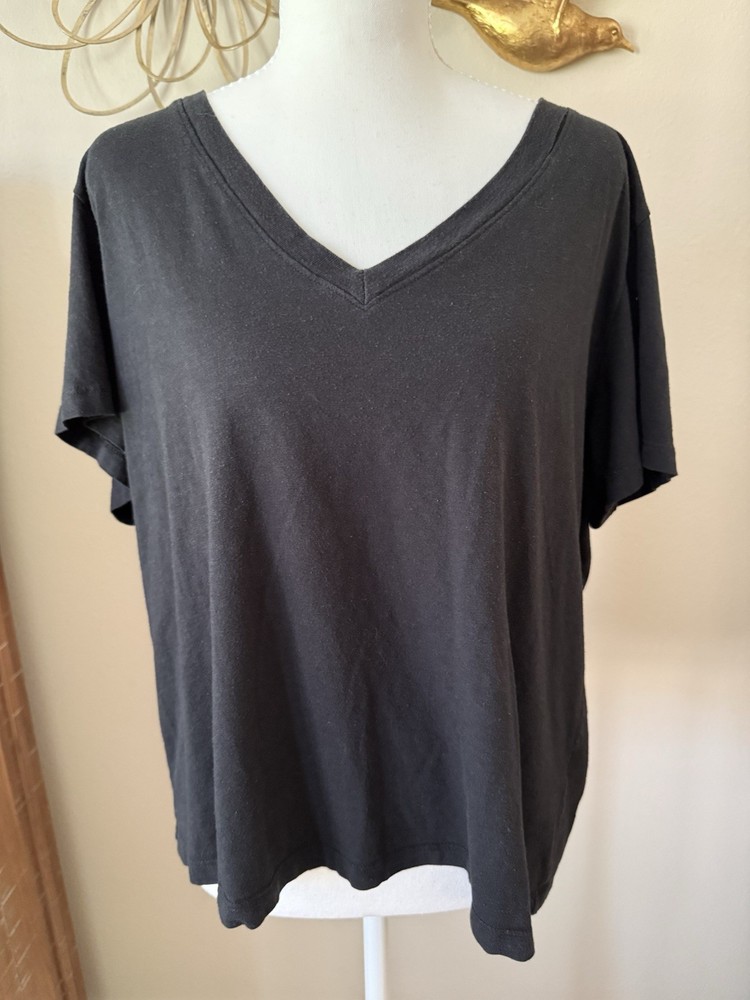 Marine Layer Women’s Black V Neck Supima Cotton Modal Tee Shirt Size L