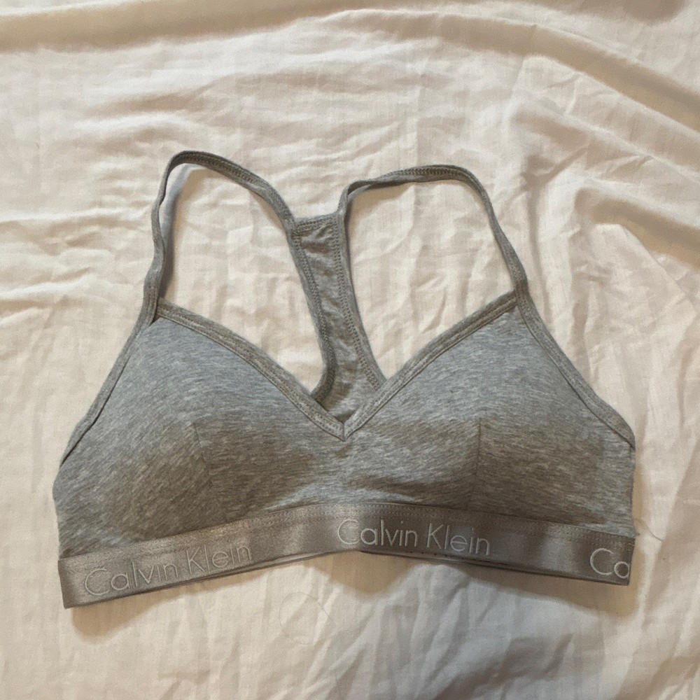 Calvin Klein Logo Band Racerback Wireless Sports Bra Gray M B75 Activewear