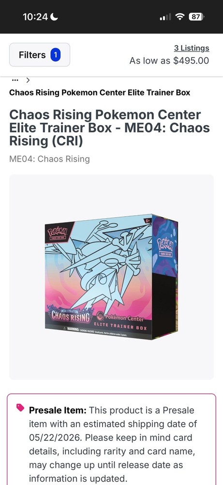 CHAOS RISING Pokemon Center ETB x2 + Booster Box PRESALE confirmation email