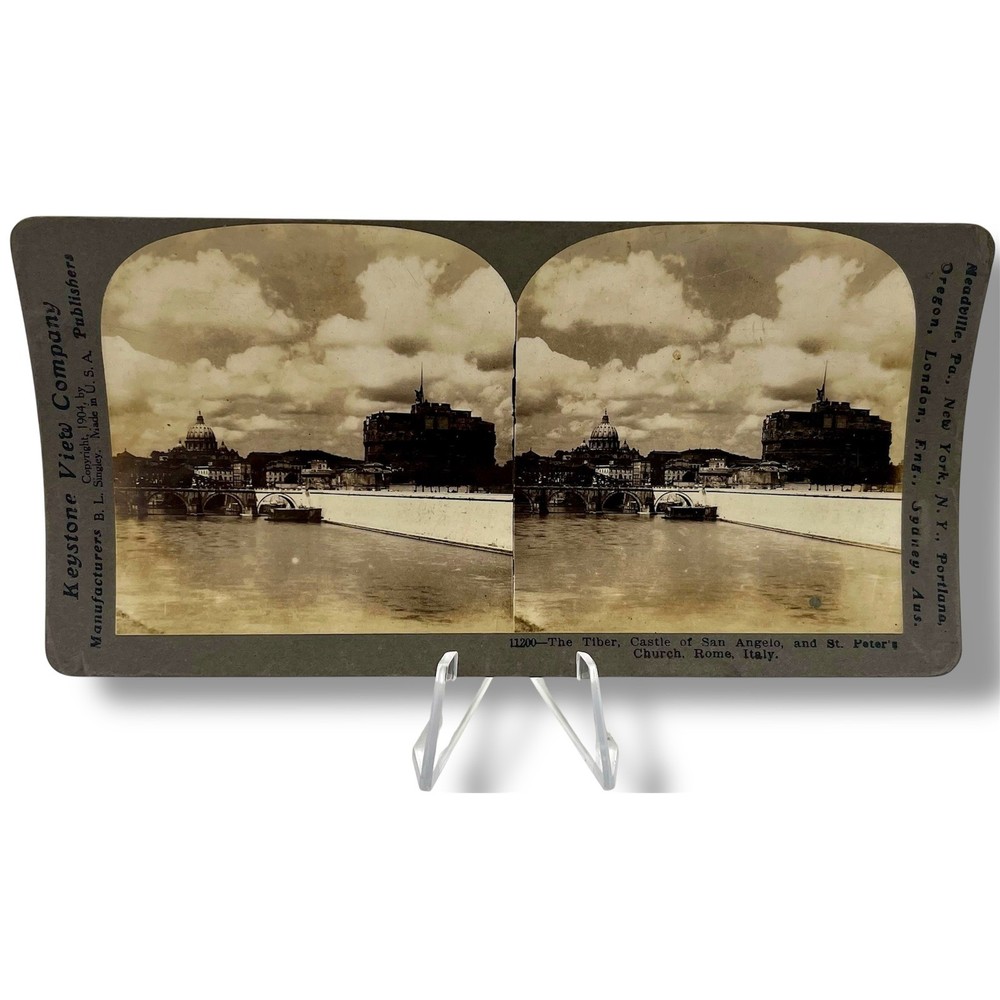 Keystone View Company Stereograph Card Castle of San Angelo St Peter Church Rome