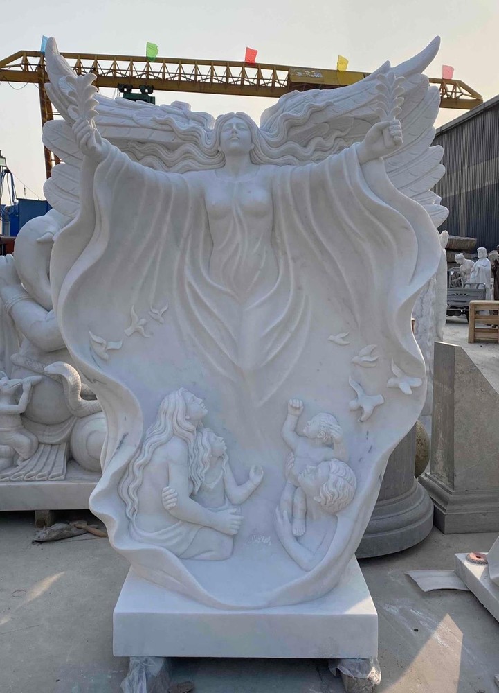 BEAUTIFUL CARVED MARBLE ANGEL STATUE - JX32