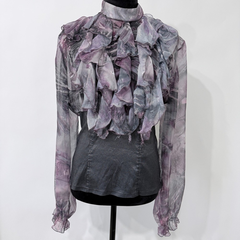 Sheer Ruffle Fairy Grunge Top Medium Smoky Purple Gray Goth Romantic Avant Garde