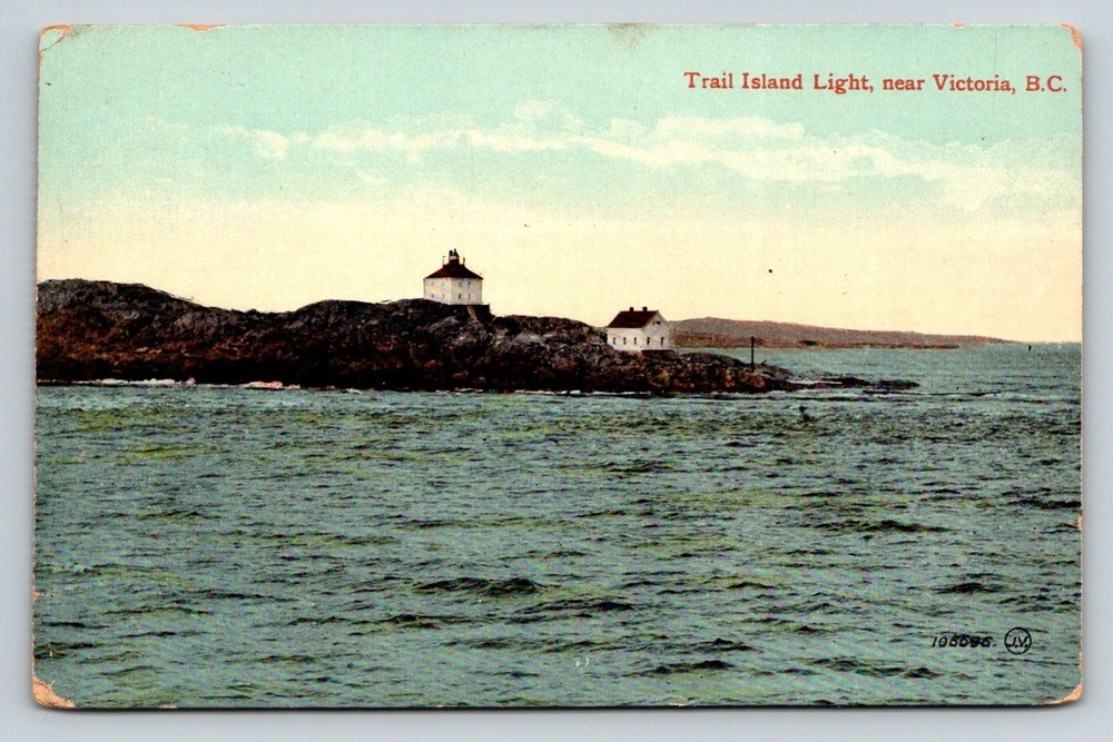Trail Island Light Victoria BC Postcard Lighthouse Seascape Valentine & Sons