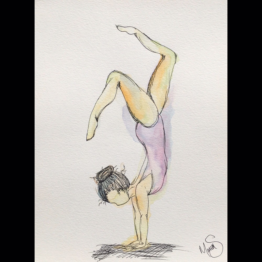 Maria Scalf Figure Yoga Gymnast ORIGINAL PAINTING Watercolor 9x12 Expressionism