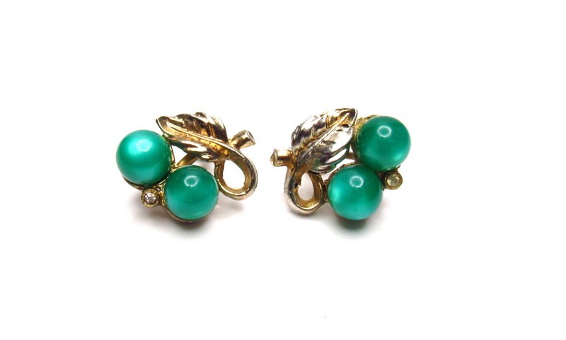 Vintage Coro Green Lucite Moonglow Earrings