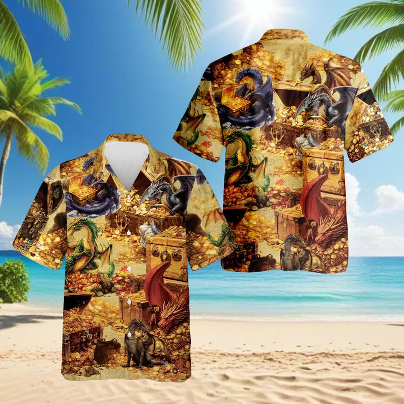 Dragon Treasure Hawaii Shirt Fantasy Men Women Aloha Beach Vacation Gift