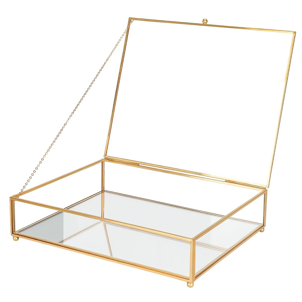 Large Glass Display Box with Mirrored Bottom for Jewelry & Trinkets