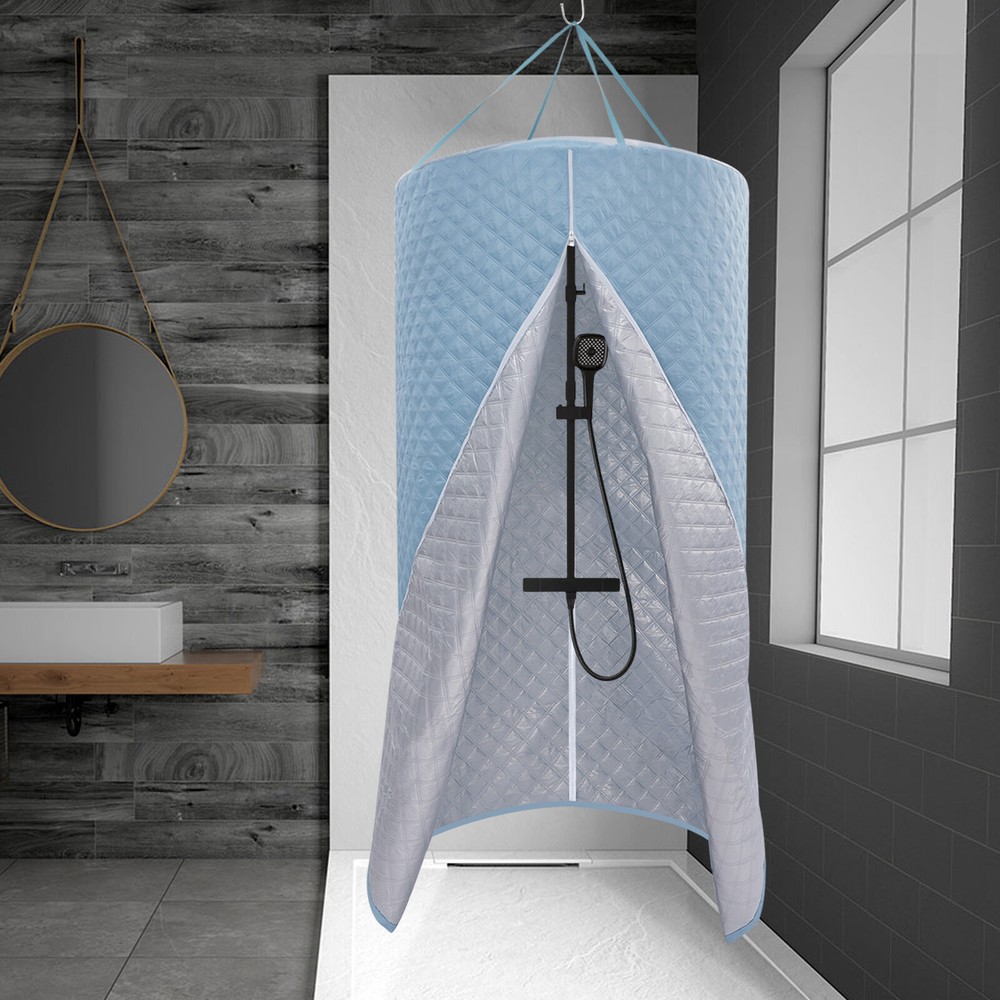 Blue Round Hanging Shower Curtain 100*200cm Folding Shower Curtain with Zipper