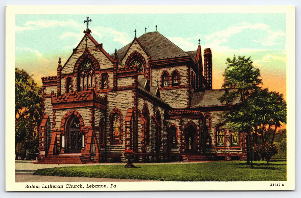 Lebanon Pennsylvania Pa Salem Lutheran Church Building Cross Vintage Postcard
