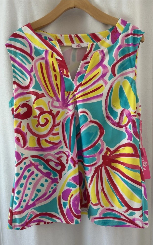 Aryeh Womens Tunic Top  XL  Tropical Print Sleeveless  UPF 50+ Stretch Beach