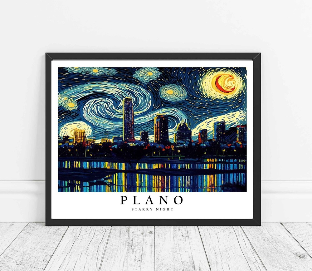 Plano Texas City Starry Night Photo Art Print Poster Wall Art Painting
