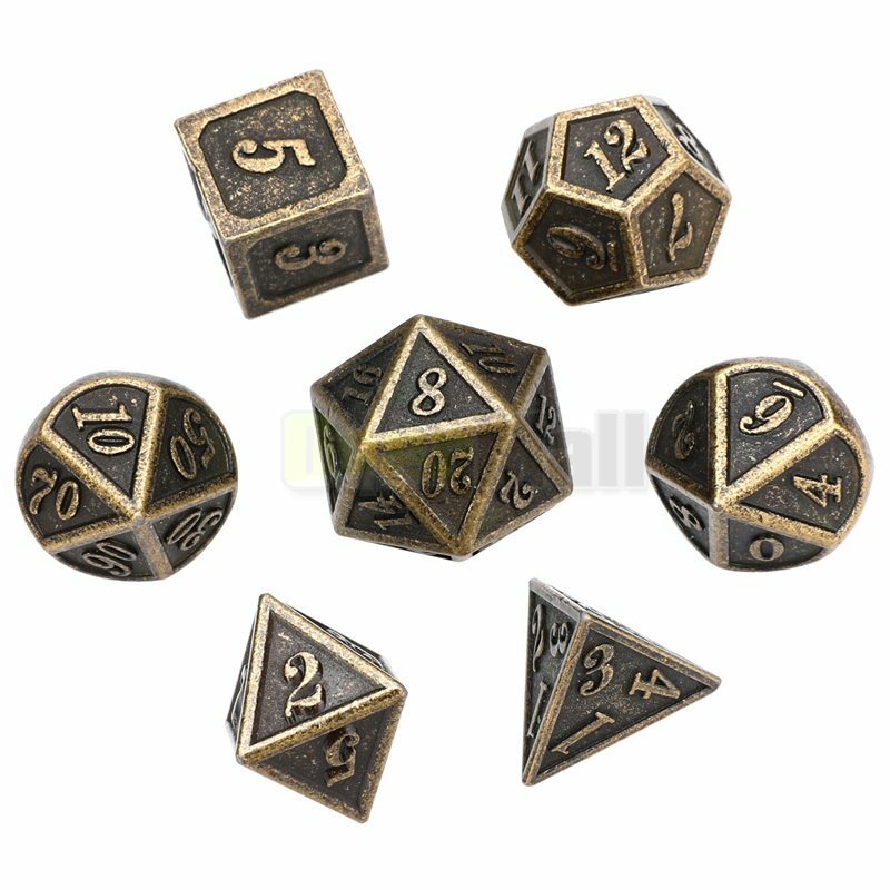 7Pcs Copper Metal Polyhedral Dice For DND RPG MTG Role Playing and Tabletop Game