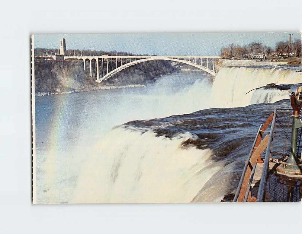 Postcard Rainbow Bridge & American Falls Niagara Falls NY USA