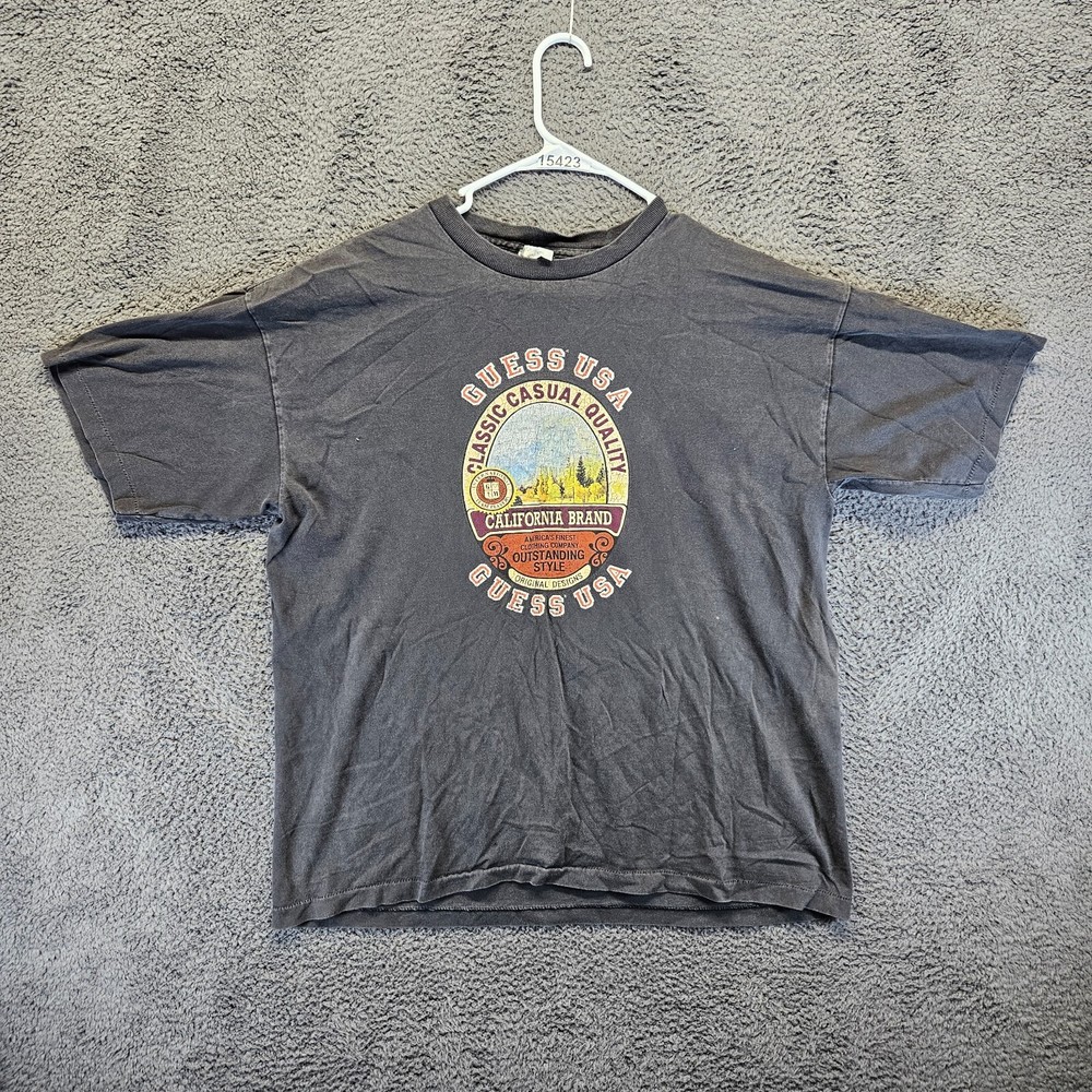 Vintage Guess USA T-Shirt Men Size Large Black Graphic Tee Short Sleeve