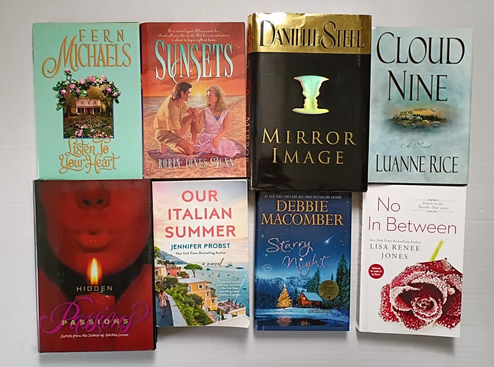 Lot of 8 Romance Fiction Novels Paperback And Hardcover Books by Various Authors