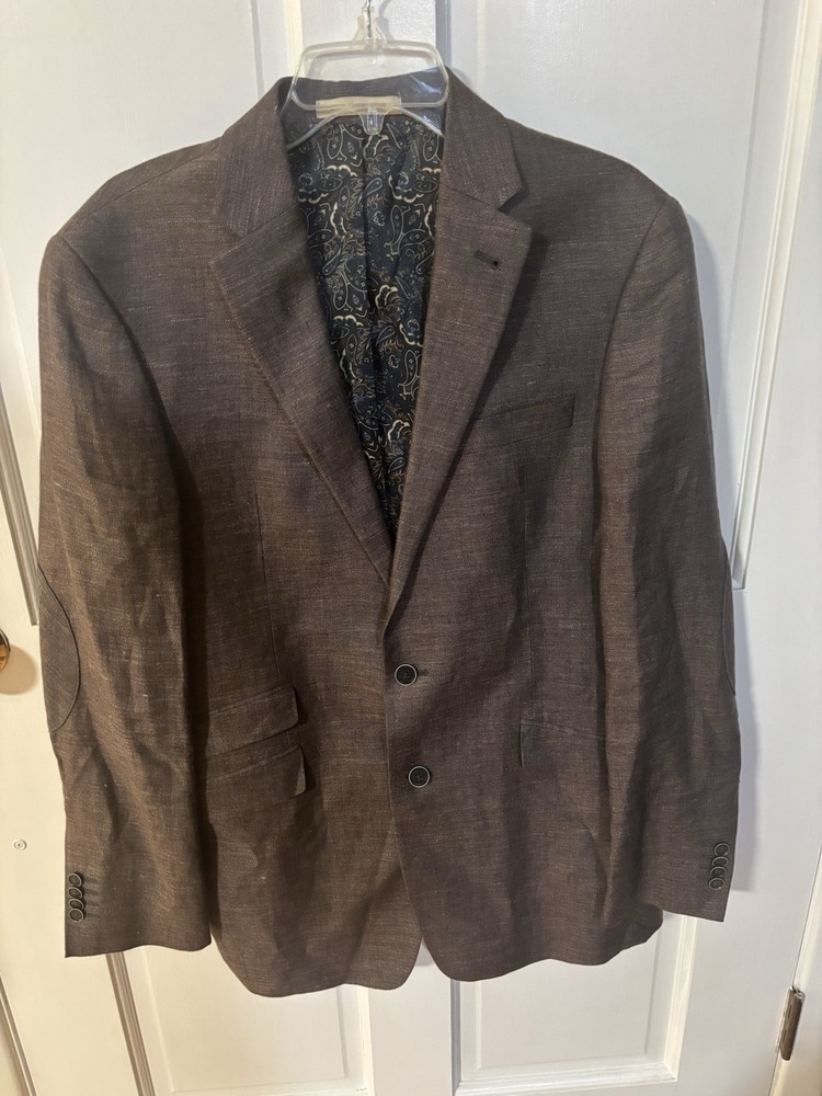 joseph abboud blazer linen Slim Fit Elbow Pads Brown 40 Long