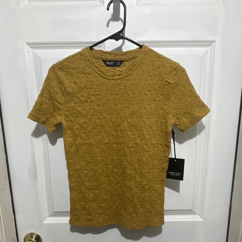 Simply Vera Vera Wang Women’s Mustard Textured Crew Neck Pullover T-Shirt XS