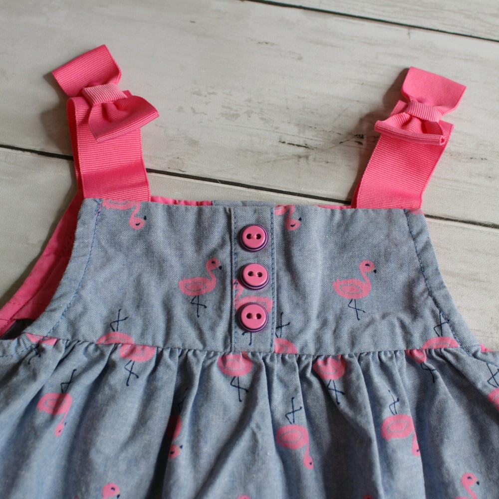 Gymboree Baby Girl's Pink Flamingo Top Size 3-6 Months Chambray Blue Jean