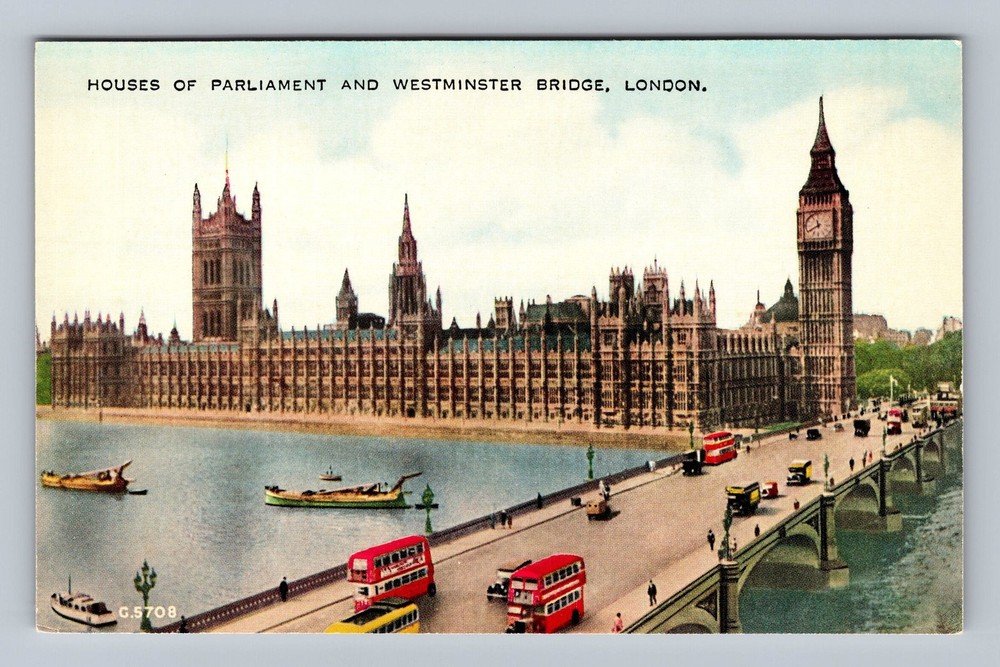 United Kingdom- London Houses of Parliament Westminster Bridge Vintage Postcard
