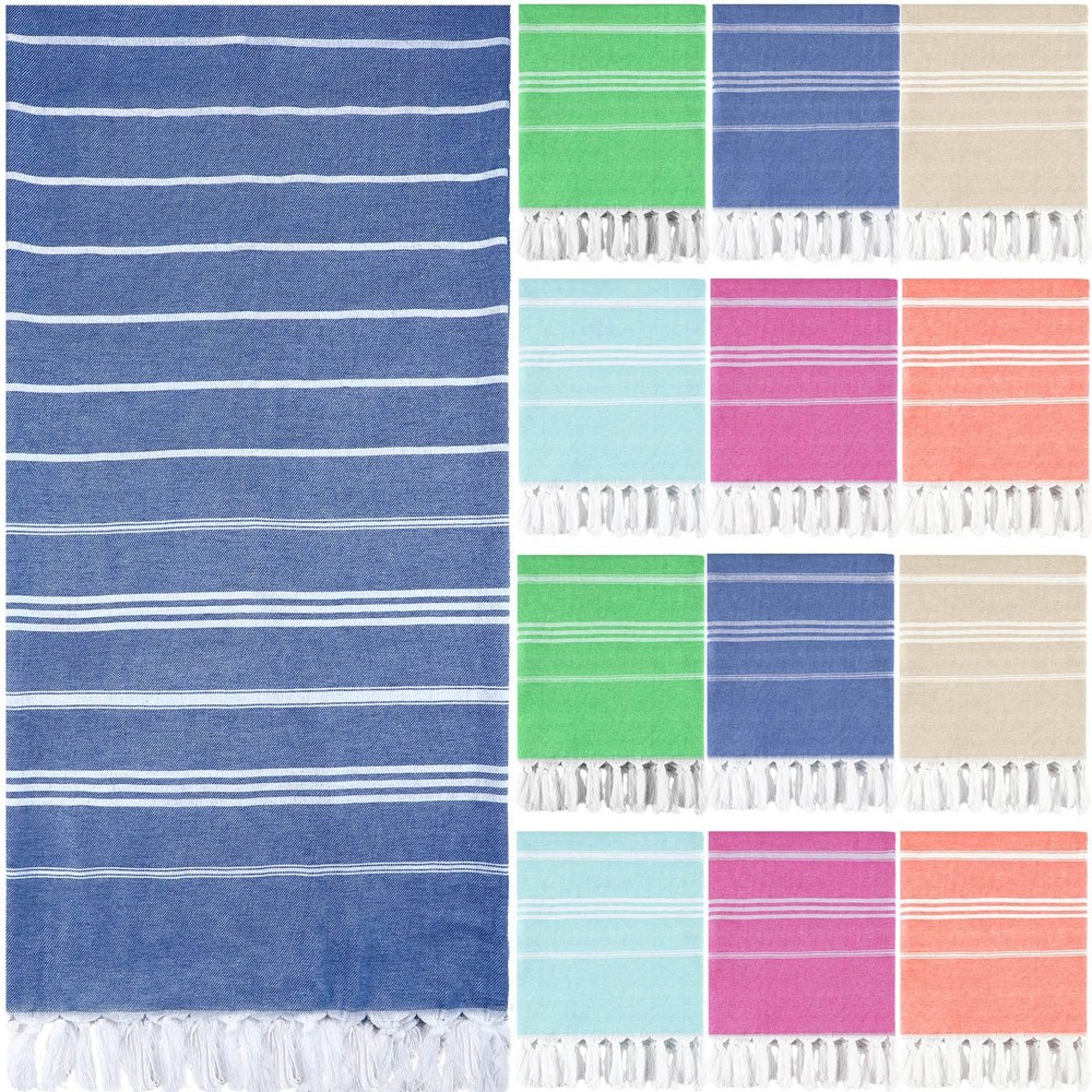 12 Pcs Turkish Beach Towels, Oversized Cotton Bath Towels Lightweight Quick D...