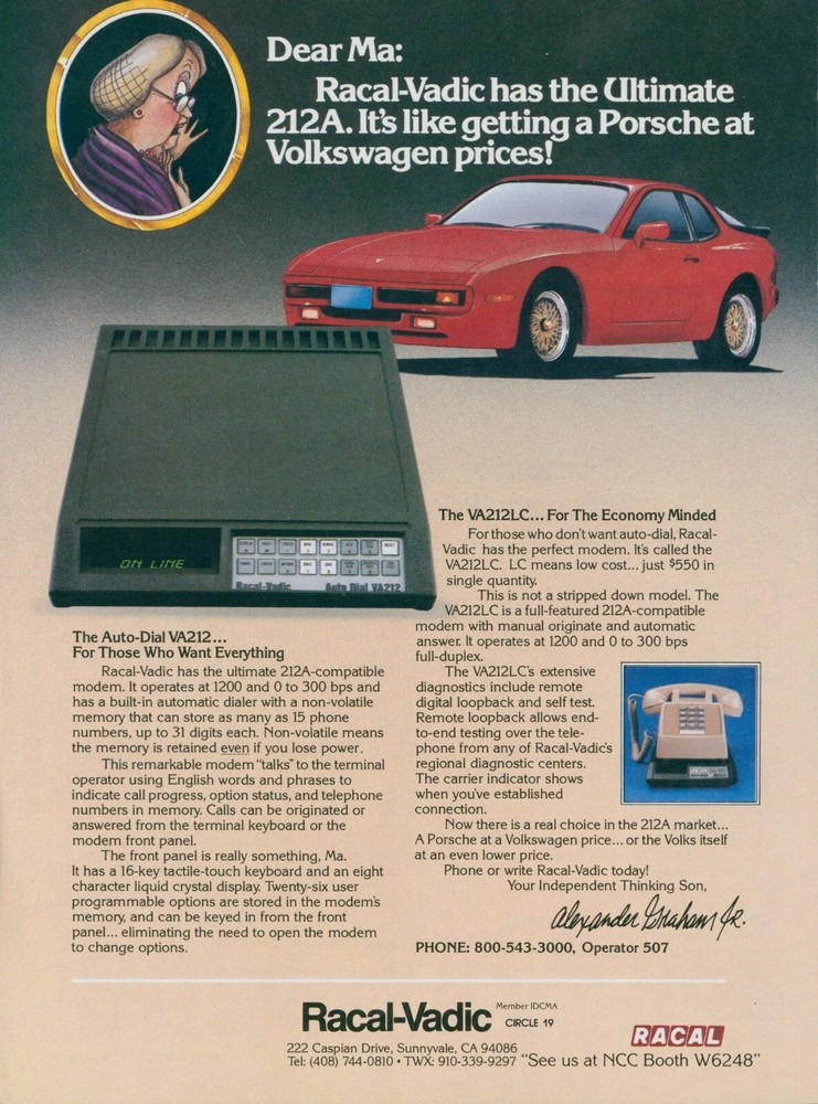 1983 Racal Vadic VA212 Modem Porsche At Volkswagen Prices Phone Mother Ad PEC1