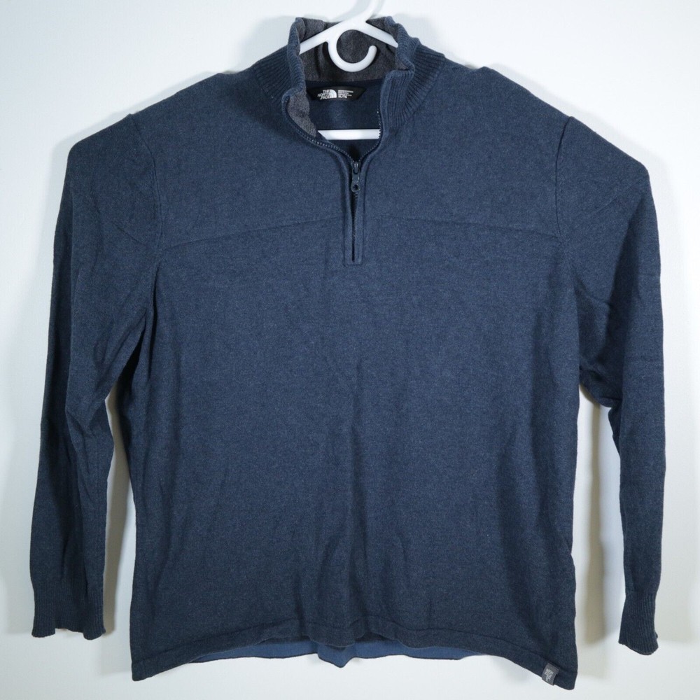 North Face Men's XL 1/4 Zip Wool Blend Pullover Sweater in Blue