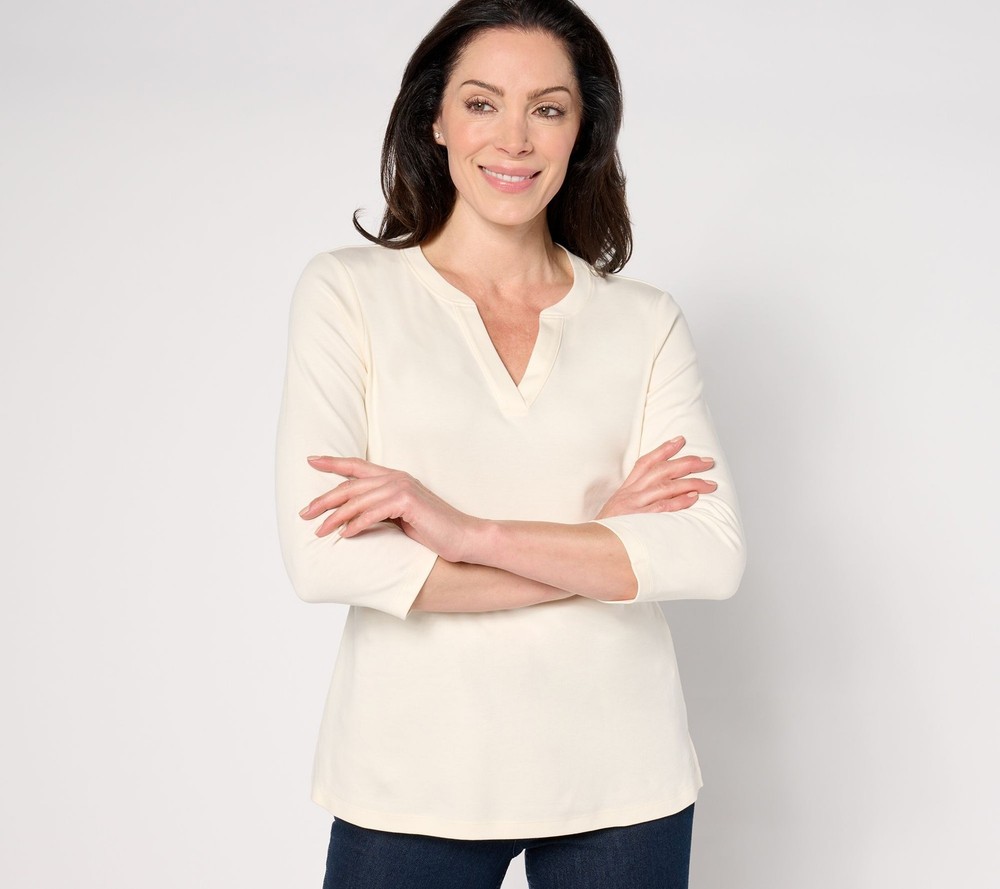 Isaac Mizrahi Live! Women's Top Plus Sz 3X Essentials Pima Cotton White A674055