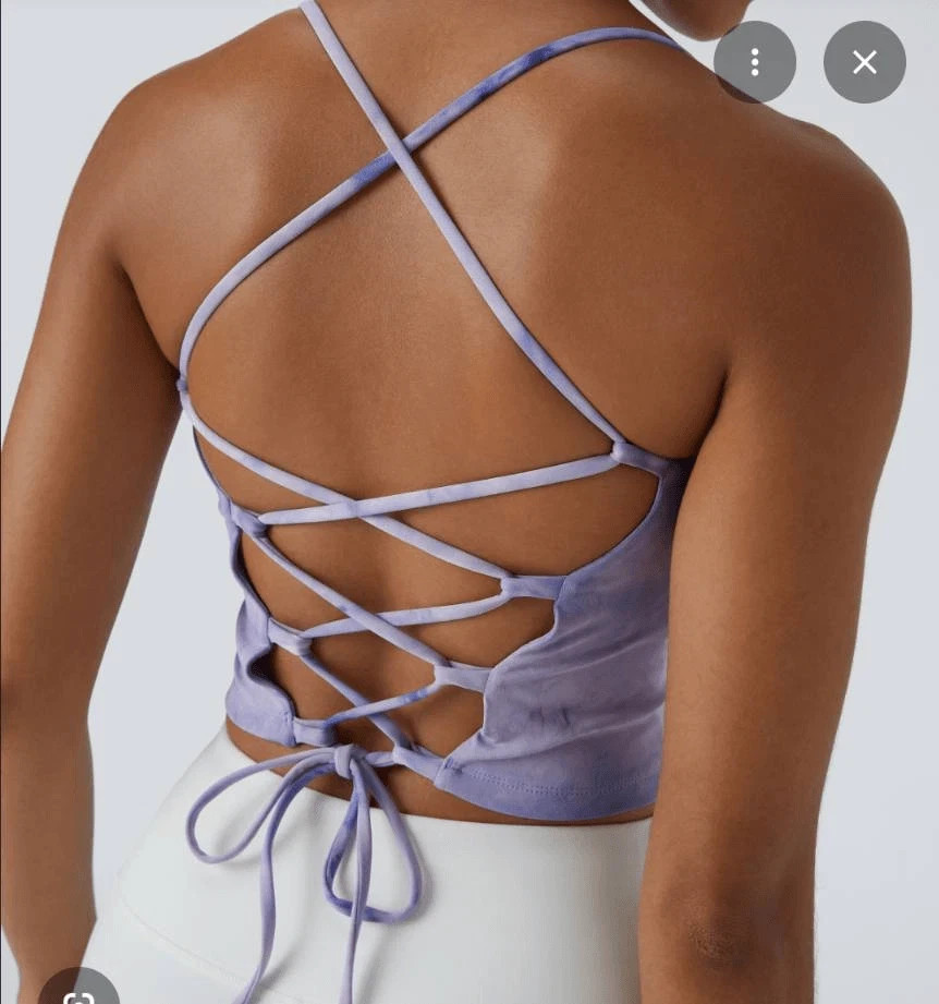 Halara Women's Lace Up Back Tank Top Purple Tie Dye Cropped Retro Size S NWT